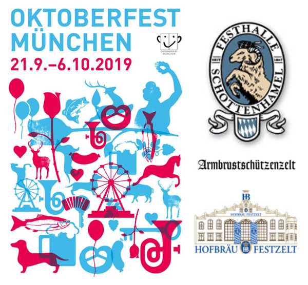 Verkauf auf dem Oktoberfest 2019 in fünf Zelten (Armbrust, Hofbräu, Schottenhamel, Bräurosl und Schützenfestzelt).